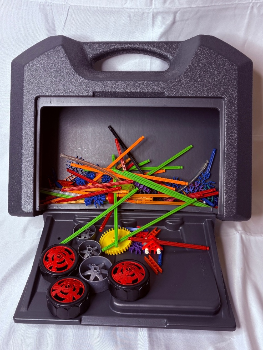 K'NEX Plastic Storage Container Box Carrying Case w/Pieces/Tires Lot INCOMPLETE